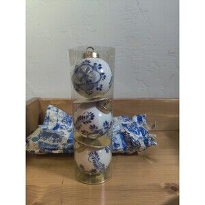 Lot Of 3 Delft Blue & White Windmill 2" Porcelain Ball Ornament 019156 Orig PKG